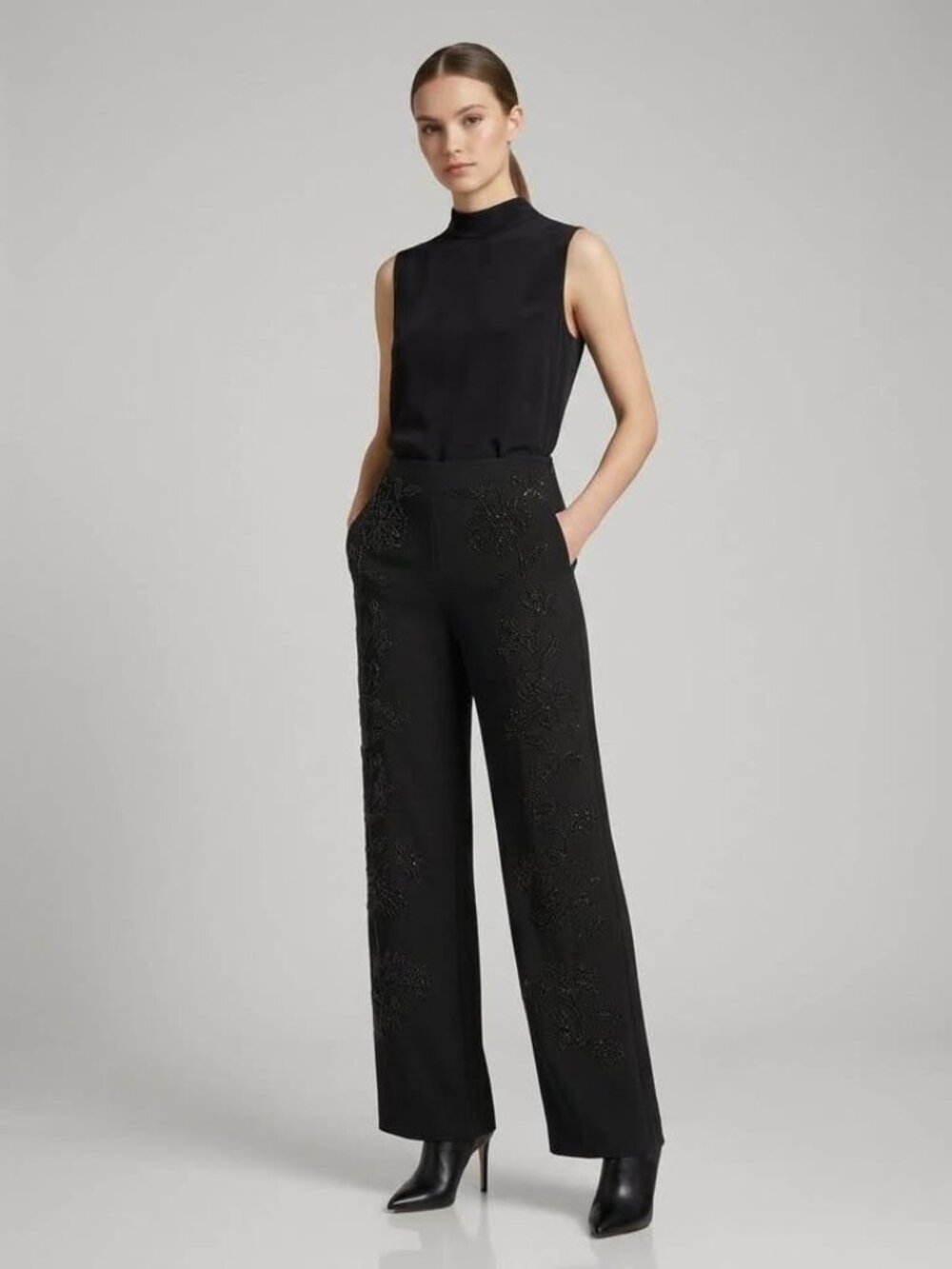 Vintage Niki Livas Black Beaded Pants Size 10 | Whimsigoth Formal Dress Pants